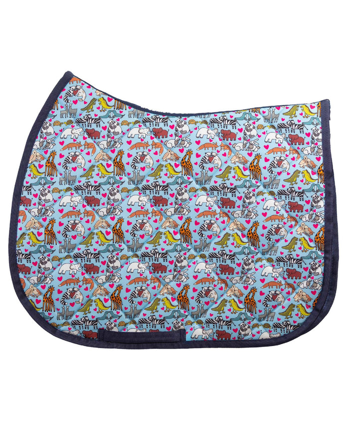Love Ya Always all-purpose saddle pad with heart love print in light blue, by Dreamers & Schemers