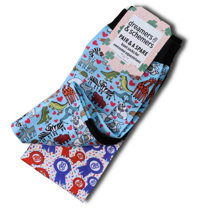 Youth "Love Ya Always" black top boot socks with spare sock, breathable knit, one size fits most