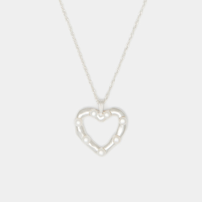 Lulu Freshwater Pearl Heart Necklace in Silver