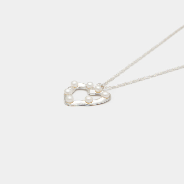 Lulu Freshwater Pearl Heart Necklace in Silver
