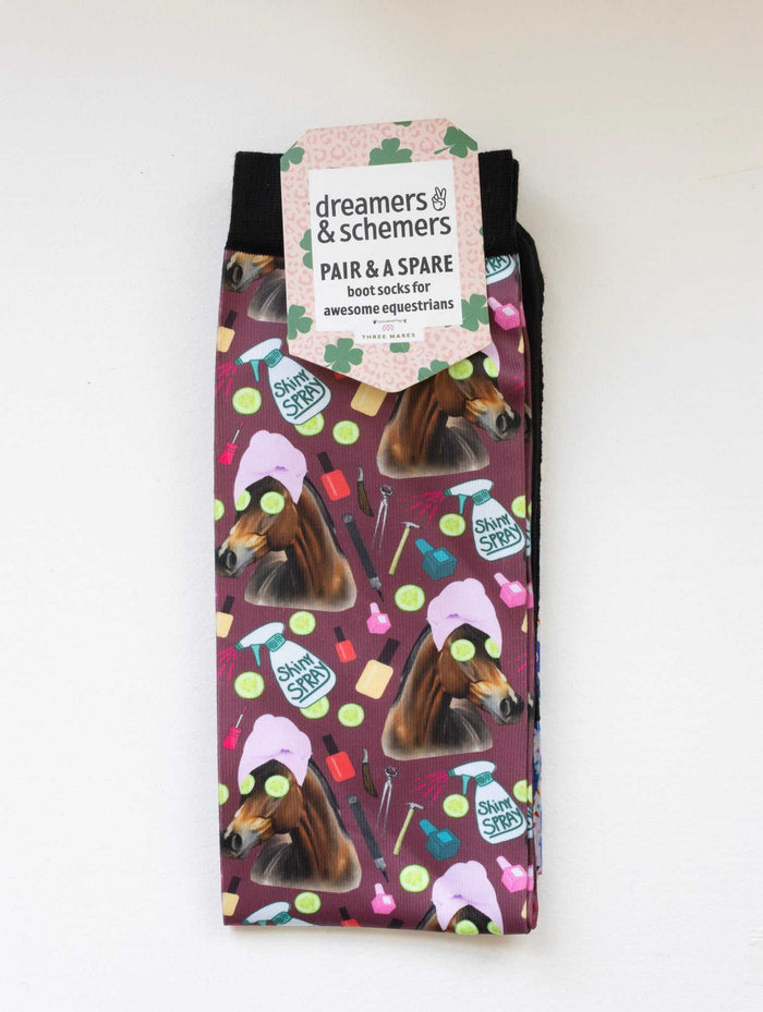 Mani Pedi Pair & a Spare equestrian boot socks in their header card, by Dreamers & Schemers