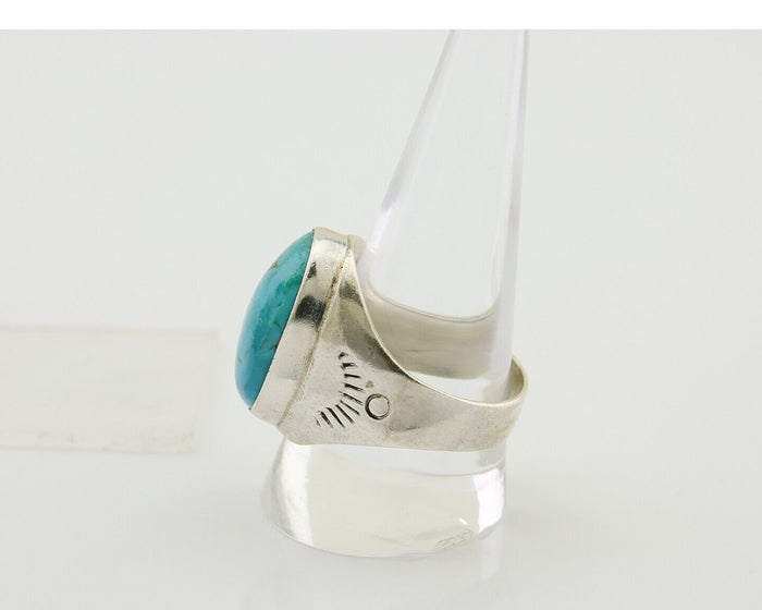 Men Navajo Hand Stamped Ring 925 Silver Arizona Turquoise Artist C.80's