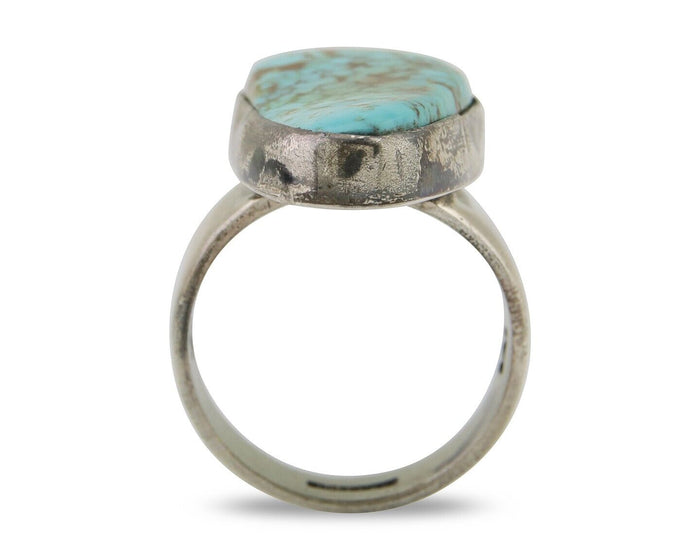 Men Navajo Ring 925 Silver Large Natural Turquoise Signed M Montoya C.80's