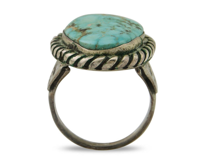 Men Navajo Ring 925 Silver Natural Slab Turquoise Signed Sunset C.80's