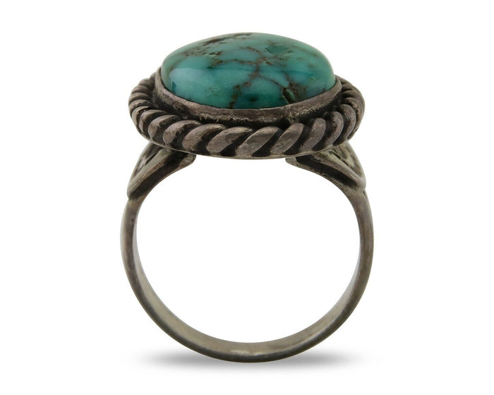 Men Navajo Ring 925 Silver Natural Slab Turquoise Signed Sunset C.80's