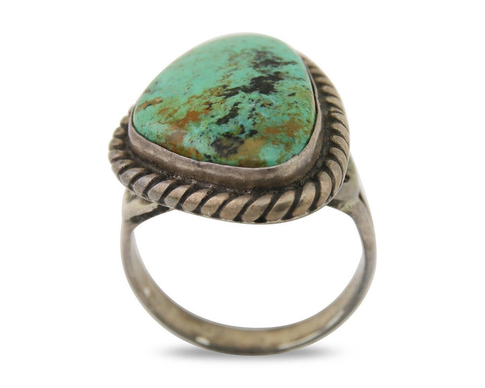 Men Navajo Ring 925 Silver Natural Slab Turquoise Signed Sunset C.80's