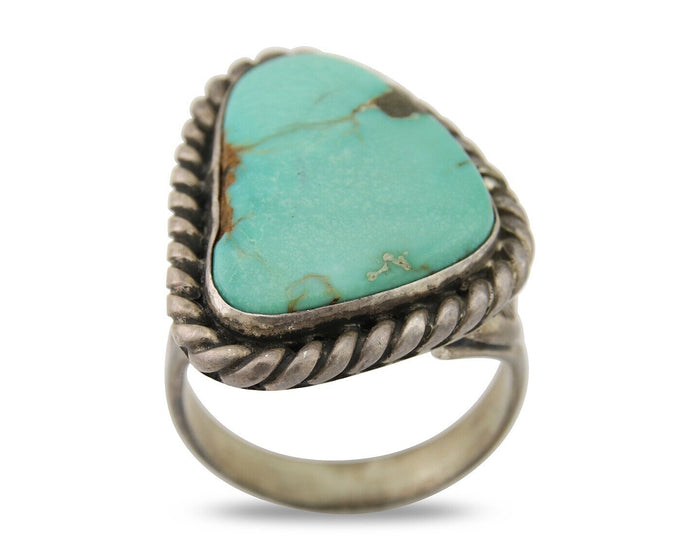 Men Navajo Ring 925 Silver Natural Slab Turquoise Signed Sunset C.80's