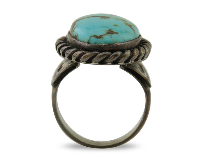 Men Navajo Ring 925 Silver Natural Slab Turquoise Signed Sunset C.80's