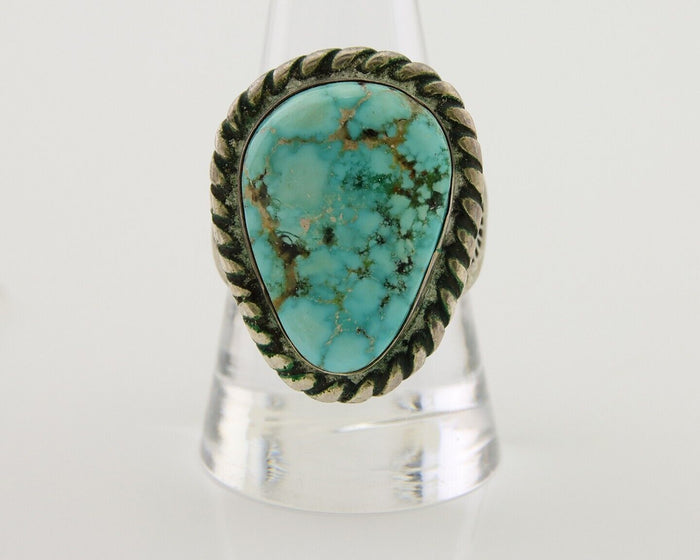 Men Navajo Ring 925 Silver Natural Slab Turquoise Signed Sunset C.80's