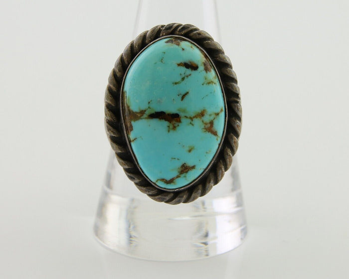 Men Navajo Ring 925 Silver Natural Slab Turquoise Signed Sunset C.80's