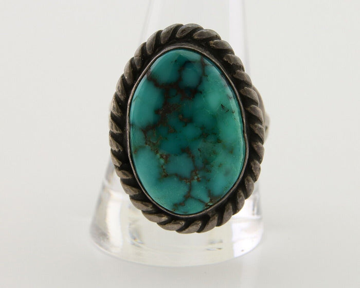 Men Navajo Ring 925 Silver Natural Slab Turquoise Signed Sunset C.80's