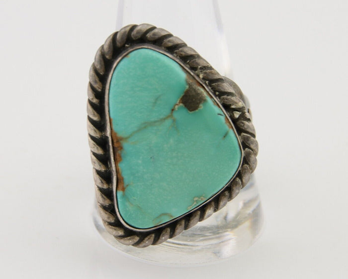 Men Navajo Ring 925 Silver Natural Slab Turquoise Signed Sunset C.80's