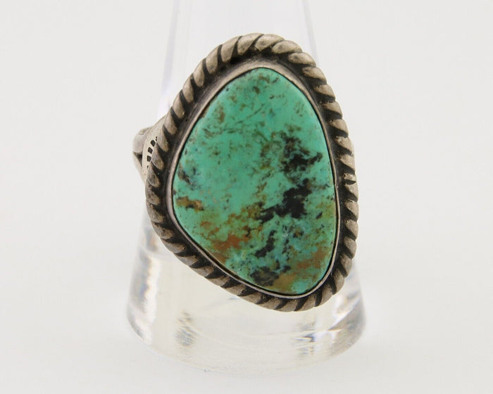 Men Navajo Ring 925 Silver Natural Slab Turquoise Signed Sunset C.80's