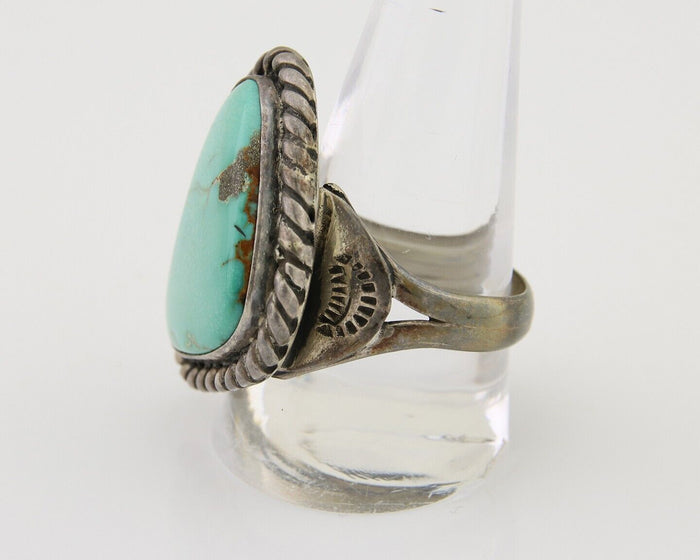 Men Navajo Ring 925 Silver Natural Slab Turquoise Signed Sunset C.80's