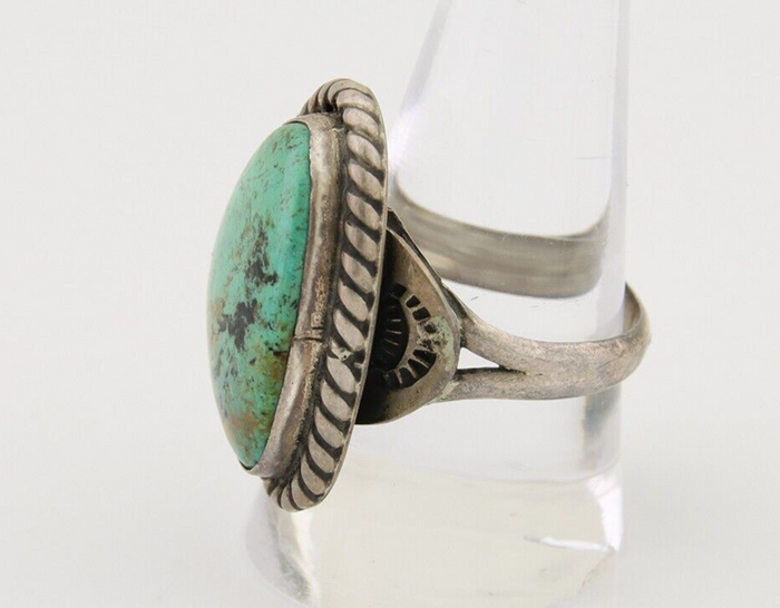 Men Navajo Ring 925 Silver Natural Slab Turquoise Signed Sunset C.80's