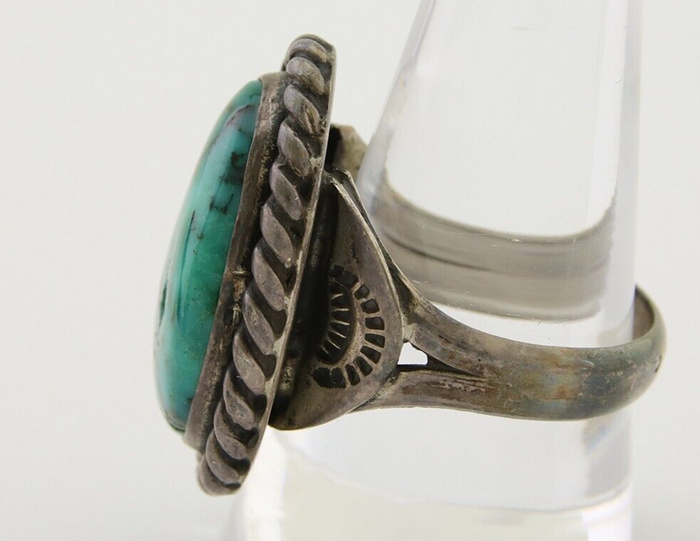 Men Navajo Ring 925 Silver Natural Slab Turquoise Signed Sunset C.80's
