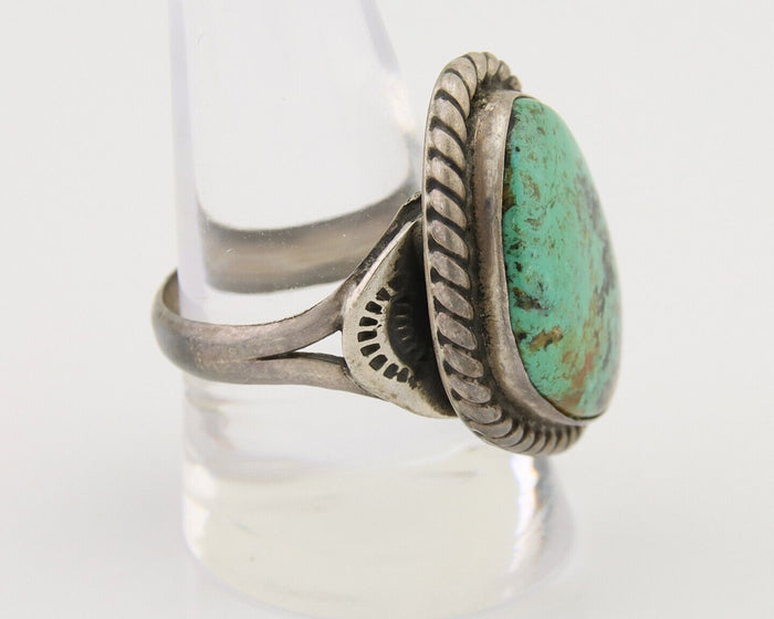 Men Navajo Ring 925 Silver Natural Slab Turquoise Signed Sunset C.80's