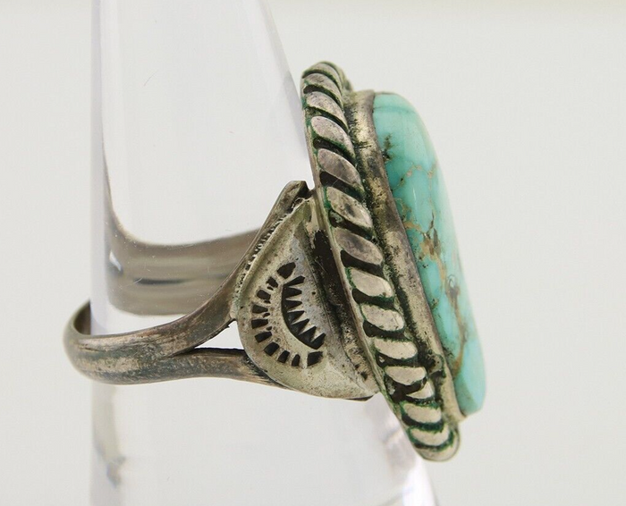 Men Navajo Ring 925 Silver Natural Slab Turquoise Signed Sunset C.80's