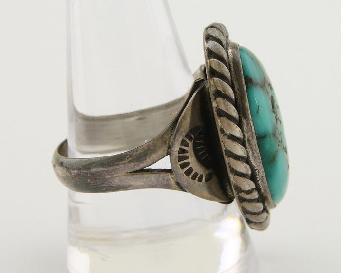 Men Navajo Ring 925 Silver Natural Slab Turquoise Signed Sunset C.80's