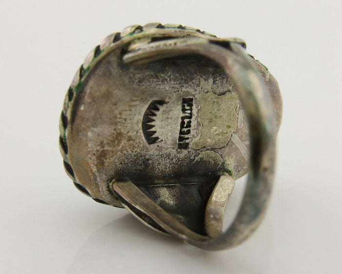 Men Navajo Ring 925 Silver Natural Slab Turquoise Signed Sunset C.80's