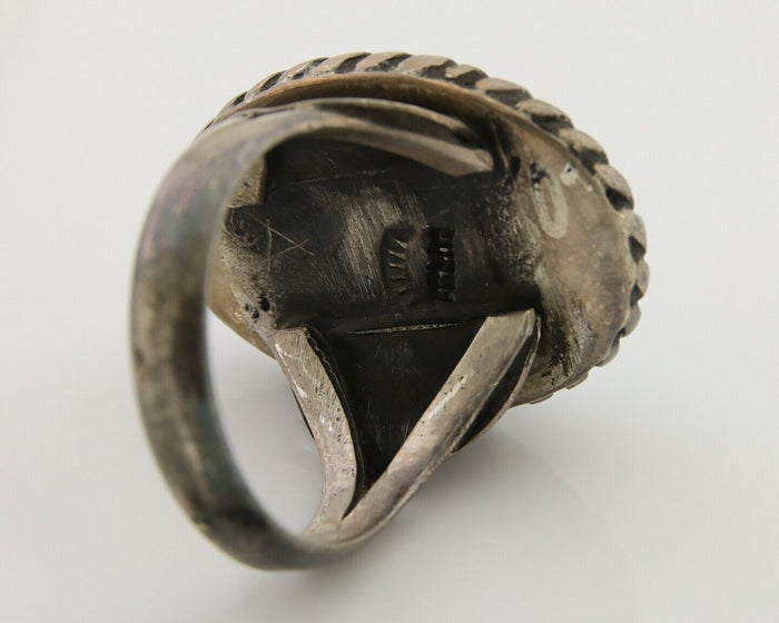 Men Navajo Ring 925 Silver Natural Slab Turquoise Signed Sunset C.80's