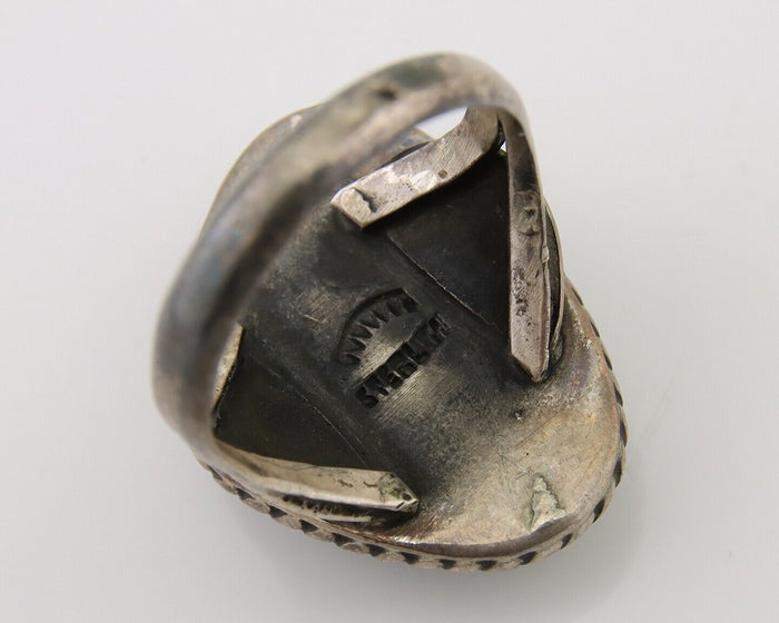 Men Navajo Ring 925 Silver Natural Slab Turquoise Signed Sunset C.80's