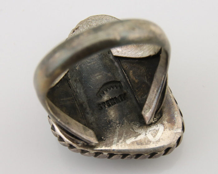 Men Navajo Ring 925 Silver Natural Slab Turquoise Signed Sunset C.80's