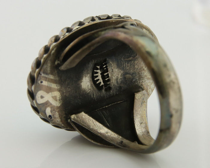 Men Navajo Ring 925 Silver Natural Slab Turquoise Signed Sunset C.80's