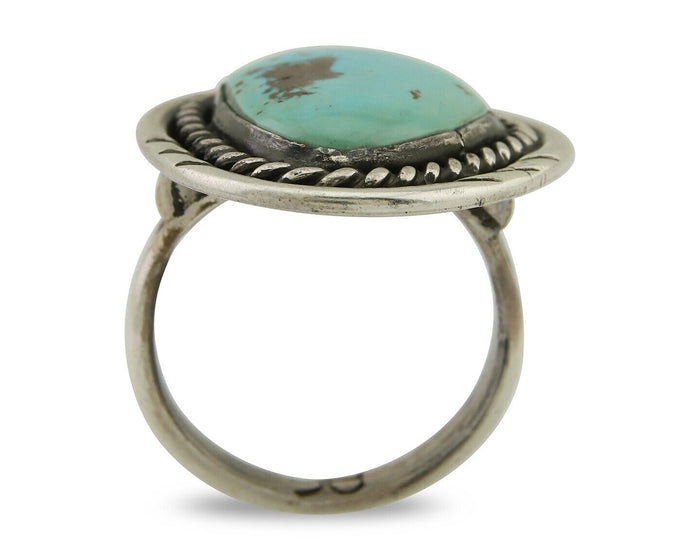 Men Navajo Ring 925 Silver Natural Turquoise Artist Signed PG C.80's