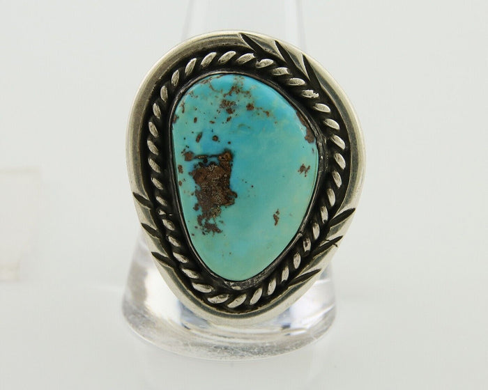 Men Navajo Ring 925 Silver Natural Turquoise Artist Signed PG C.80's