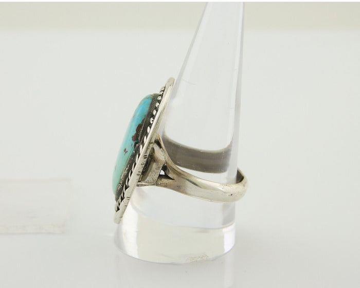 Men Navajo Ring 925 Silver Natural Turquoise Artist Signed PG C.80's