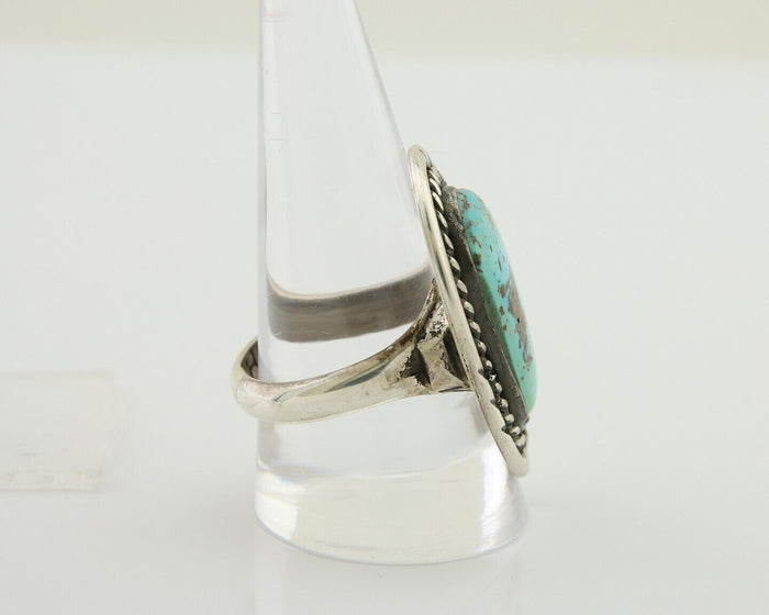 Men Navajo Ring 925 Silver Natural Turquoise Artist Signed PG C.80's