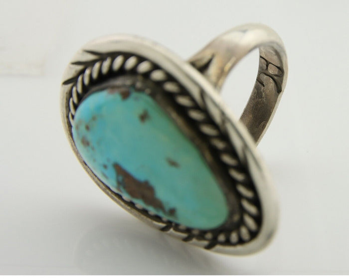 Men Navajo Ring 925 Silver Natural Turquoise Artist Signed PG C.80's