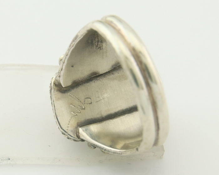 Men Navajo Ring 925 Sterling Natural Coral & Turquoise Signed JM C.80's Sz 12.5
