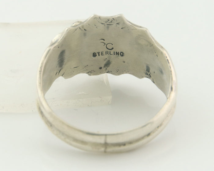 Men Navajo Ring 925 Sterling Natural Coral & Turquoise Signed SC C.80's Sz 11.75