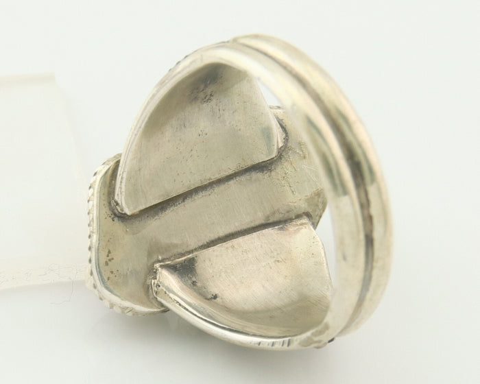 Men Navajo Ring 925 Sterling Silver Natural Coral & Turquoise Signed JM C.80's