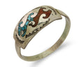 Men Navajo Wave Ring 925 Silver Coral & Turquoise Native Artist C.80's