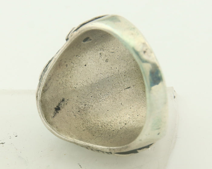 Men Vintage Navajo Ring 925 Sterling Turquoise & Coral Native Artist Size 12.5