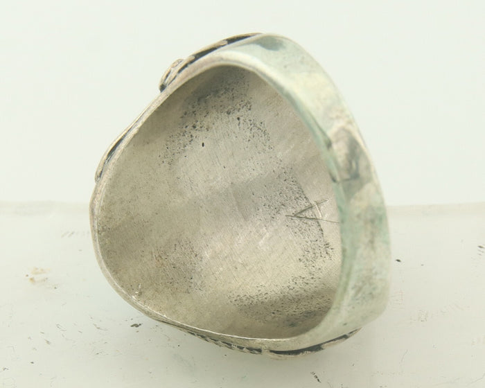 Men Vintage Navajo Ring 925 Sterling Turquoise & Coral Native Artist Size 12.5