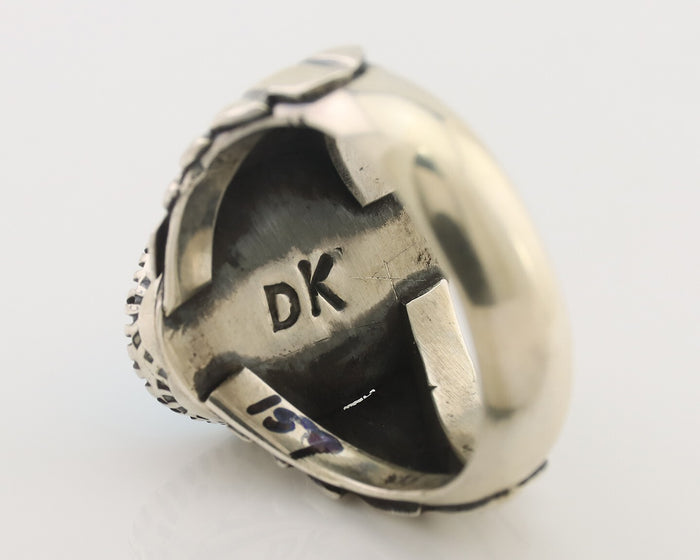 Mens Navajo Ring 925 Silver Sleeping Beauty Turquoise Artist Signed DK C.80's