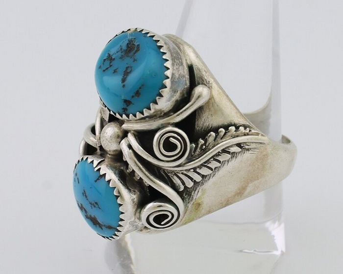 Mens Navajo Ring 925 Silver Sleeping Beauty Turquoise Native Artist C.80's