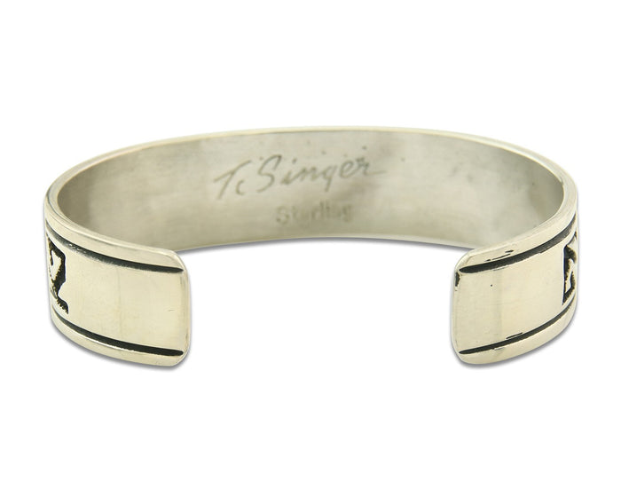 Mens's Navajo Bracelet 925 Silver Artist Signed Thomas Singer Cuff Made 1980's