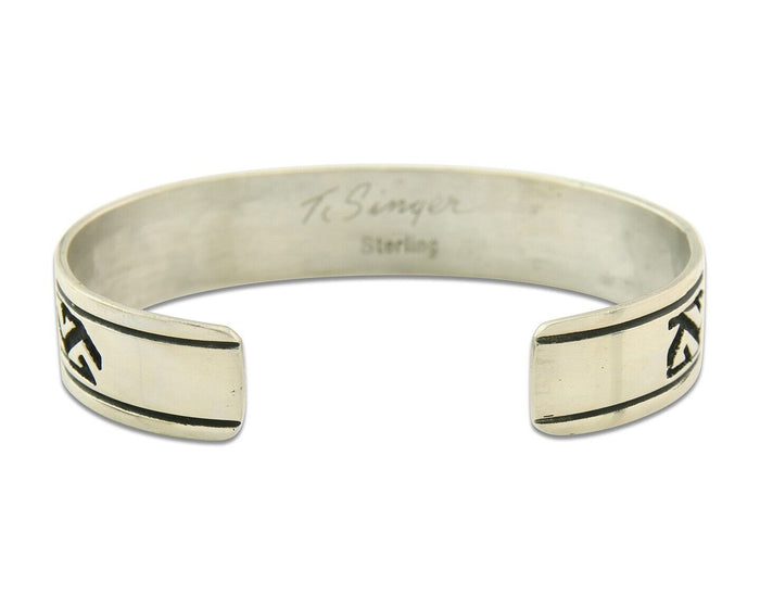 Mens's Navajo Bracelet 925 Silver Artist Signed Thomas Singer Cuff Made 1980's