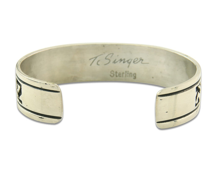 Mens's Navajo Bracelet 925 Silver Artist Signed Thomas Singer Cuff Made 1980's