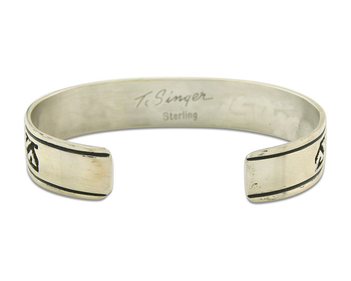 Mens's Navajo Bracelet 925 Silver Artist Signed Thomas Singer Cuff Made 1980's