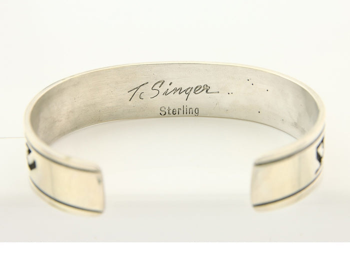 Mens's Navajo Bracelet 925 Silver Artist Signed Thomas Singer Cuff Made 1980's