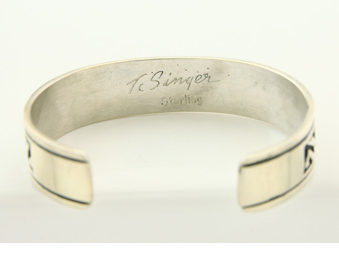 Mens's Navajo Bracelet 925 Silver Artist Signed Thomas Singer Cuff Made 1980's