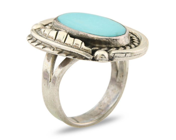 Mexican Handmade Ring 925 Sterling Natural Mined Turquoise C.80's Size 6