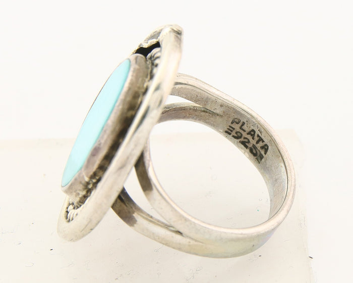 Mexican Handmade Ring 925 Sterling Natural Mined Turquoise C.80's Size 6