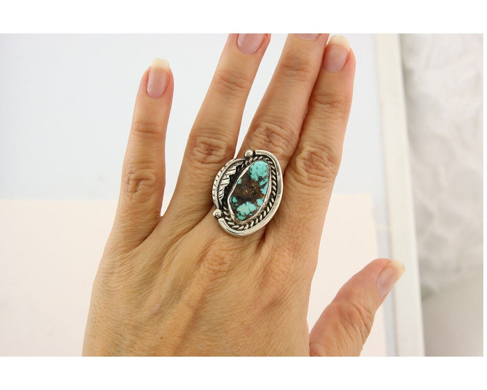 Mexican Handmade Ring 925 Sterling Natural Mined Turquoise C.80's Size 6